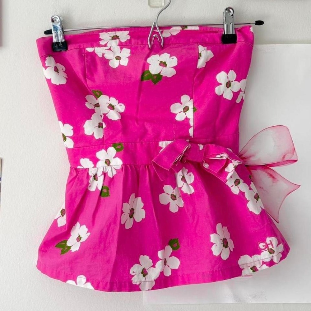 Y2K Gilly Hicks Hot Pink Strapless Floral Top